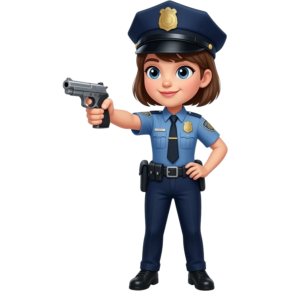 Дівчинка з поліції в повний зріст з пістолетом. emoji