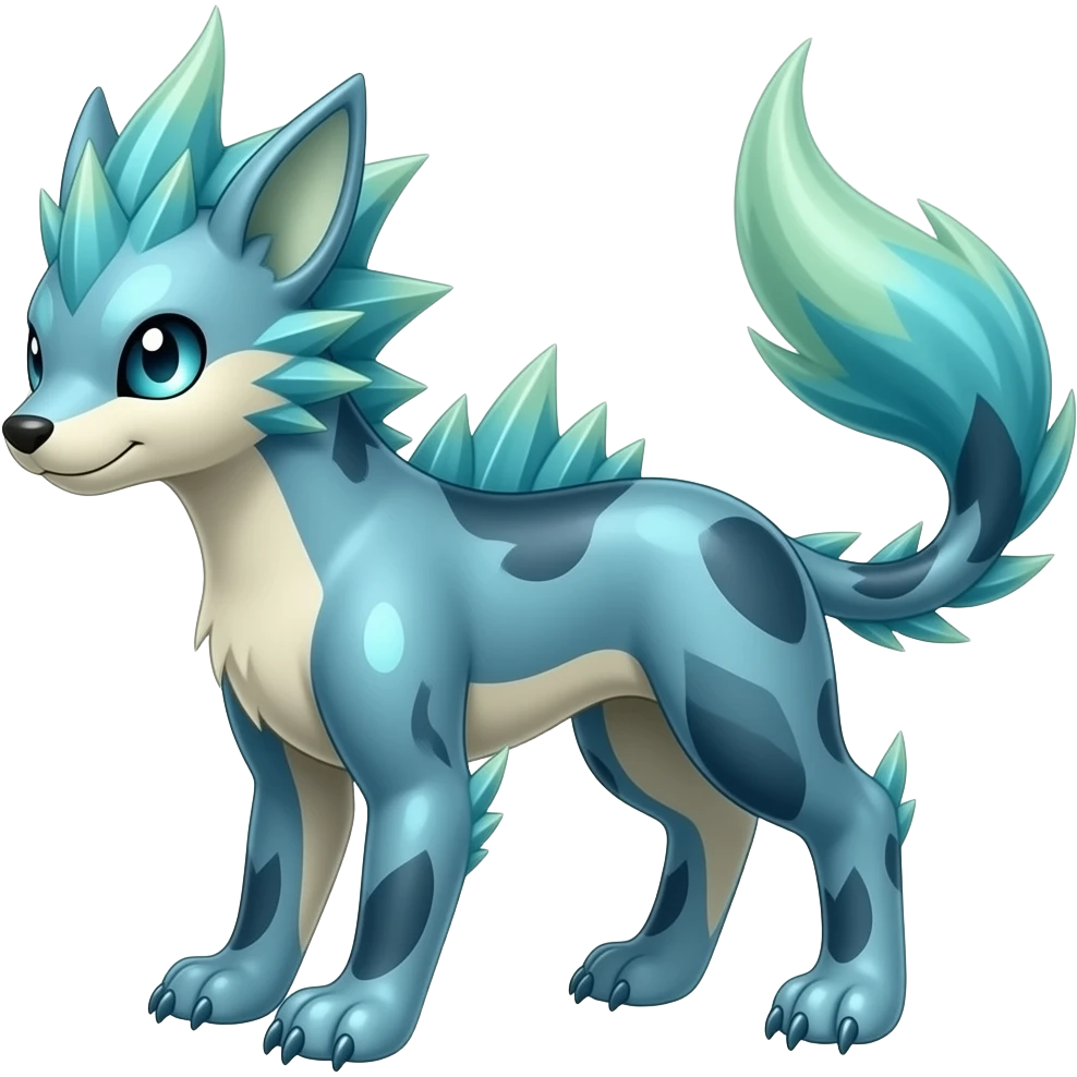 Quadrupedal digitigrade shiny glossy smooth finned frilled gothic tall slim unique epic legendary shiny edgy cool steampunk-cyberpunk-solarpunk-fantasy-Absol-Sprigatito-Vaporeon-Furret-Manectric-Mudkip-Fakémon-hybrid emoji