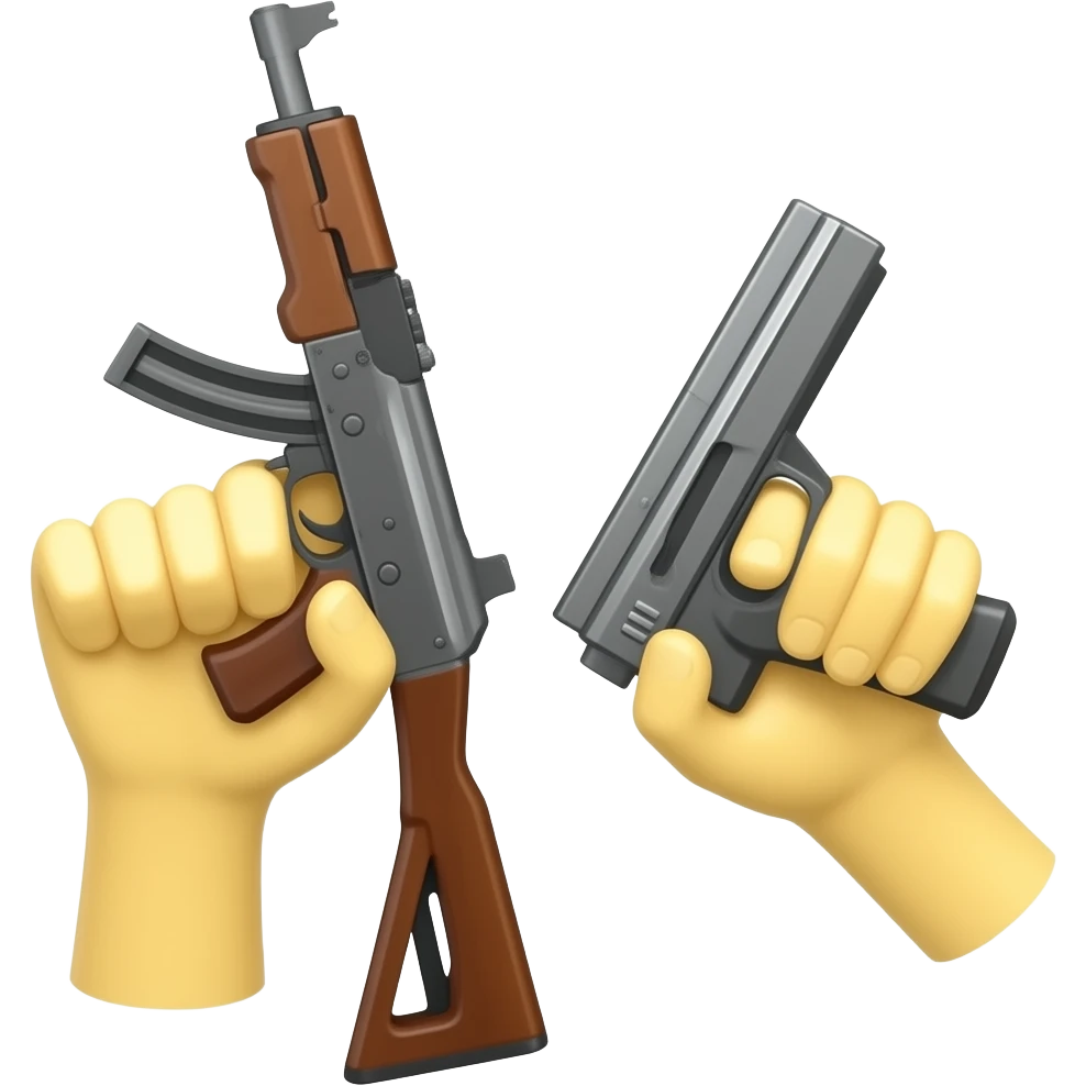 TWO YELLOW  HANDS HOLDING MACHINE GUN emoji