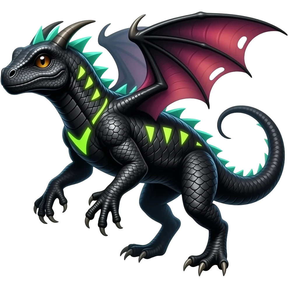 Cool edgy black-scaled with neon-colored triangular draconic raptorik stripe markings digitigrade bipedal futuristic fantasy-Cyberpunk- emoji