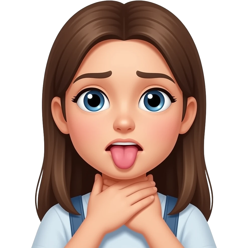 choking my own neck with my hands make it a girl with tongue stick out and unhappy face make it a teen girl emoji
