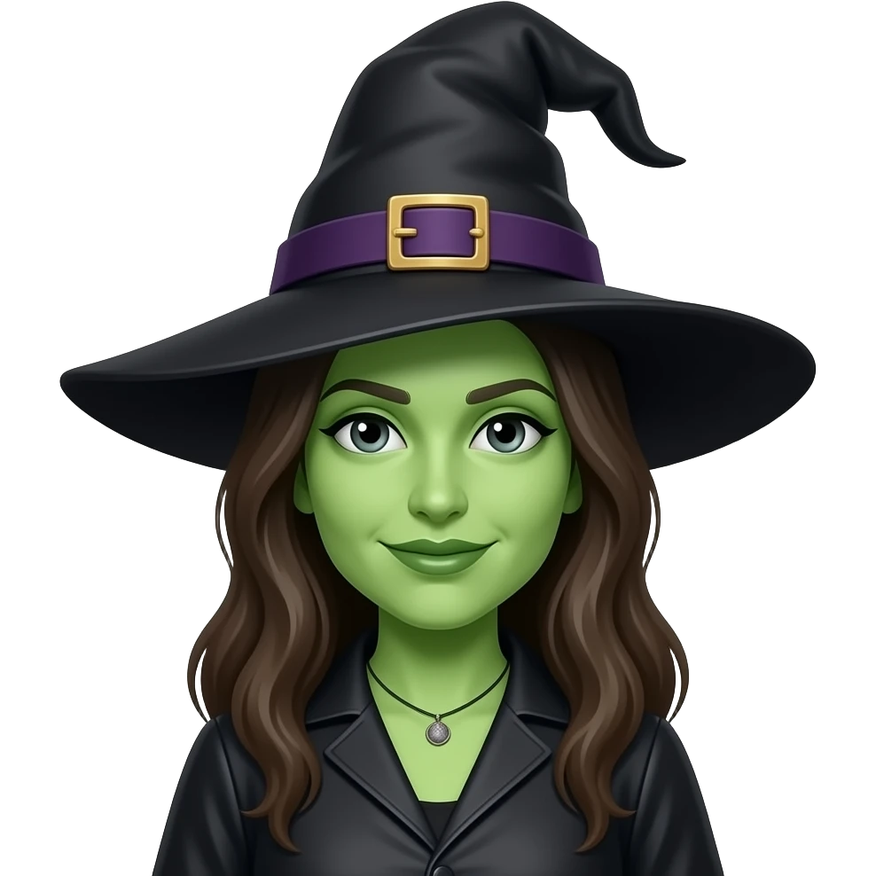 front bust shot of a green skin long nose female witch emoji