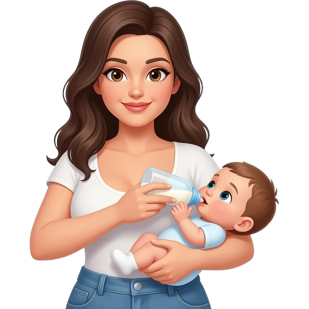 Sexy girl slim body with voluptuous boobs feeding baby boy milk from her boobs and nipples emoji
