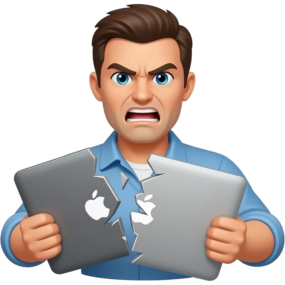 An angry man broke a MacBook in half emoji