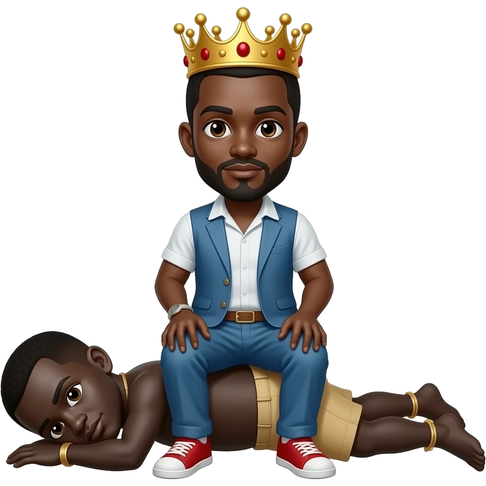 African master with a crown sitting on a black slave emoji