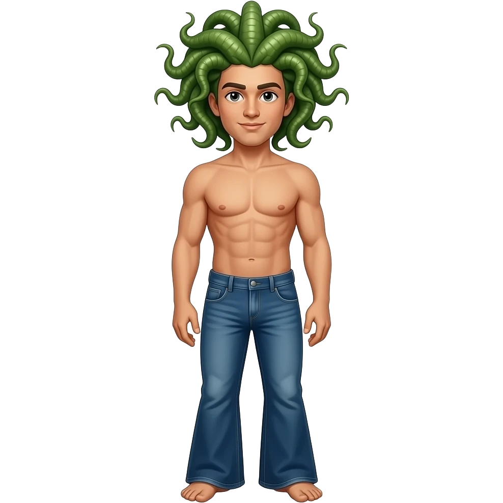 Clean shaven Male Medusa in bell bottoms emoji