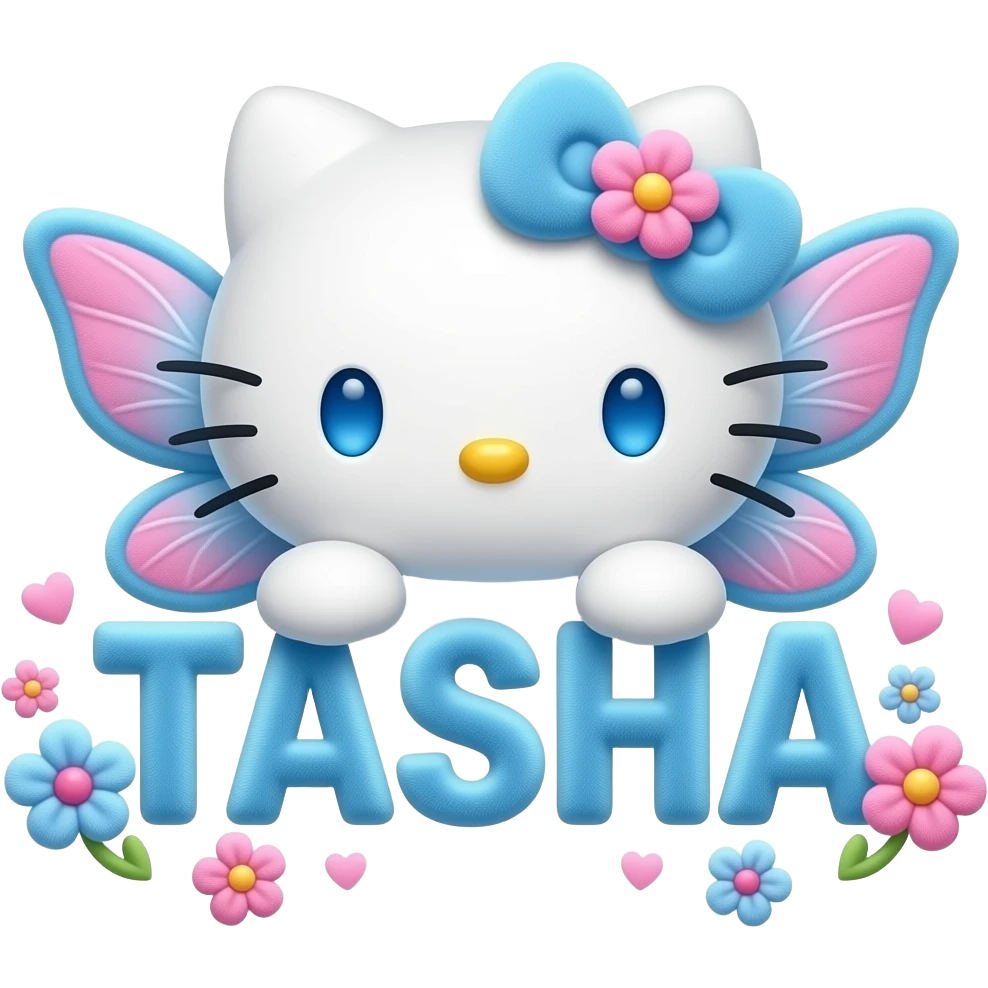 White velvety fur 3D hello kitty head with blue white pink gradient 3D ...