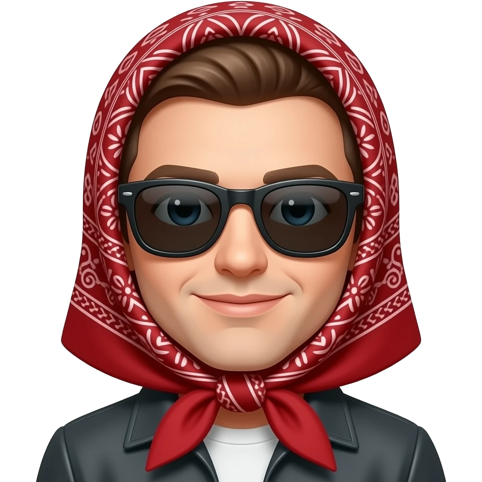 Sunglasses emoji with a red babushka head scarf on emoji