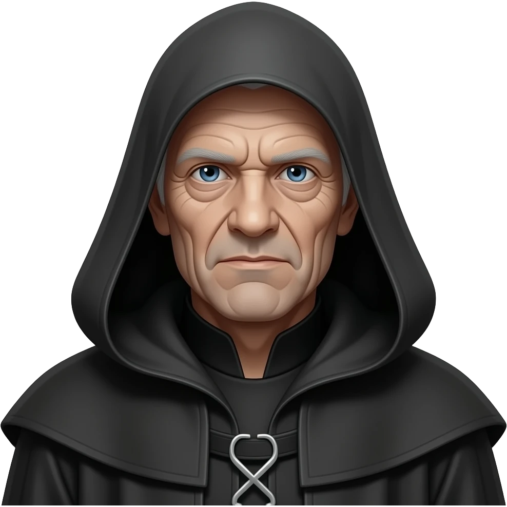 Full Length body Realistic Darth Sidious, old, wrinkled, gray skin. wearing his hood emoji
