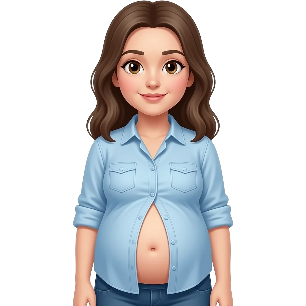 Showing a girl’s big full stomach with a bellybutton going peekaboo and her shrunk shirt losing the battle of the bulge as the poor failing clothes button pop off. emoji