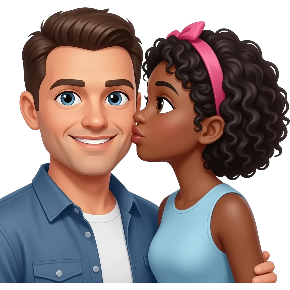 Dark skin girl kissing tan man emoji