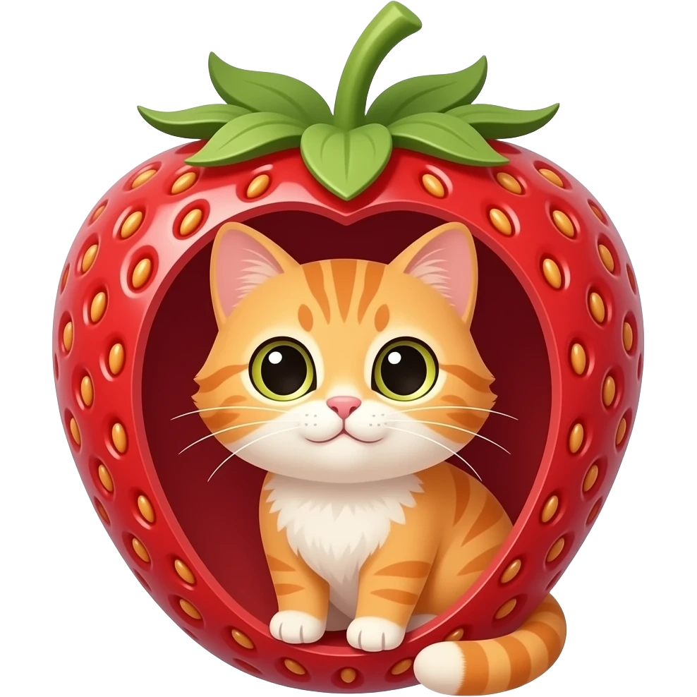 Orange kitten inside strawberry emoji
