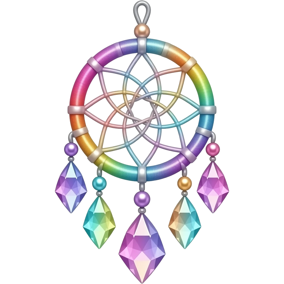 Pastel Rainbow-gradients-colored shiny sparkly glittery glossy smooth soft pretty aesthetic dreamcatcher with crystal gems and pearls of all colors emoji