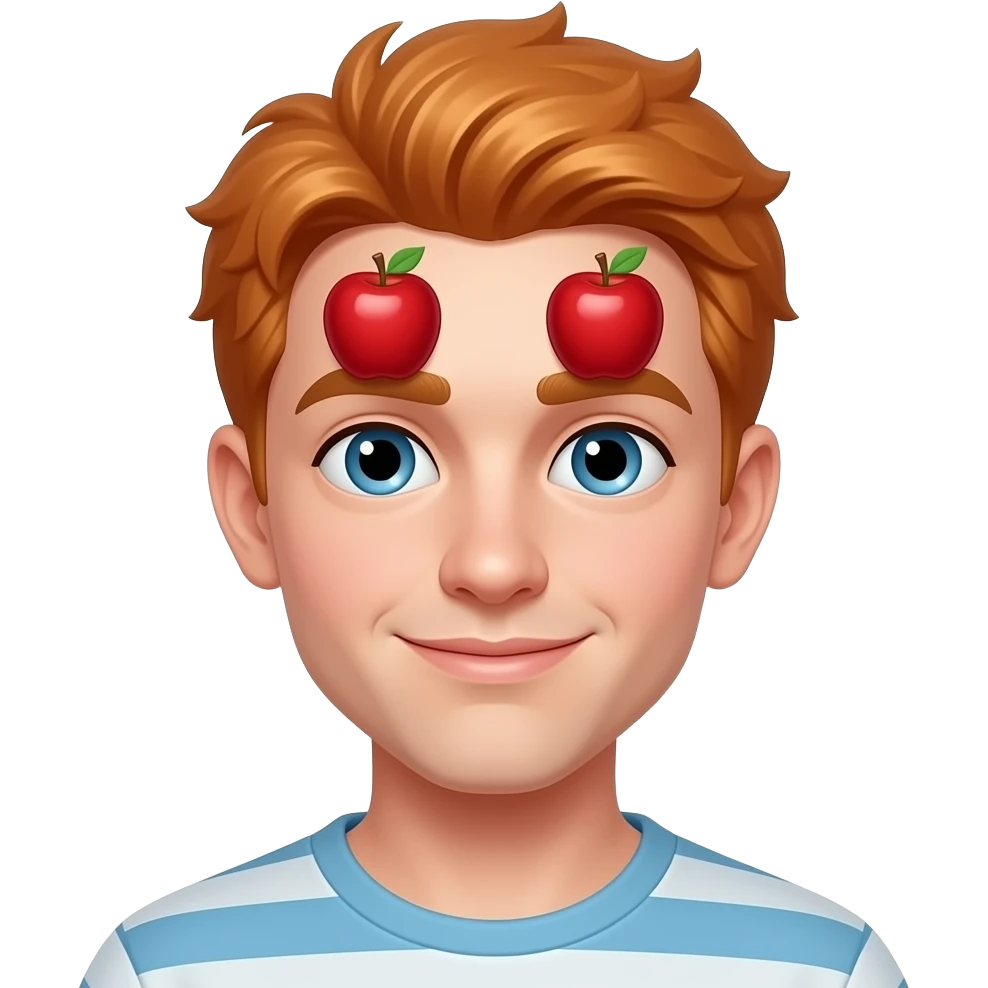 Guy with ginger hair, instead of eyebrows, they’re replace with apples. emoji