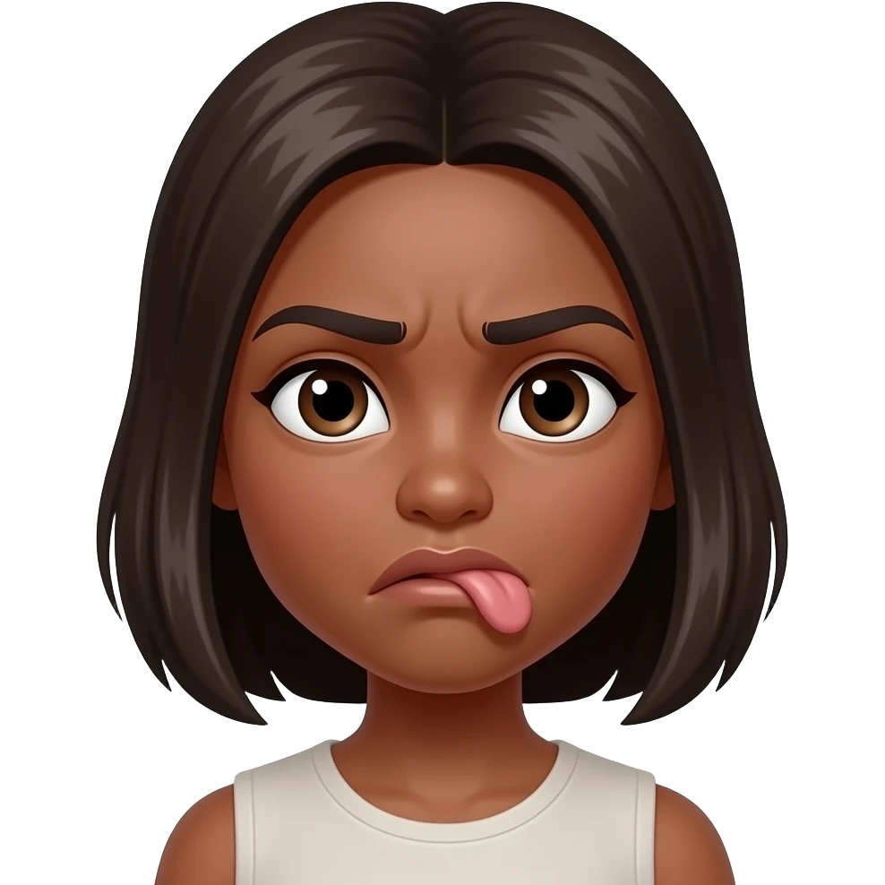 Stank face make one side of lip up in disgust make it a brown skin girl. Don’t add a tongue emoji