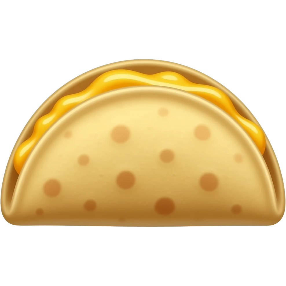A single Salvadoran pupusa de queso icon, WhatsApp-style food emoji, top view, golden toasted corn tortilla, soft melted cheese slightly visible, clean isolated transparent background, no face, no hands, no plate, no extra objects, soft shading, glossy emoji style, centered, high detail emoji