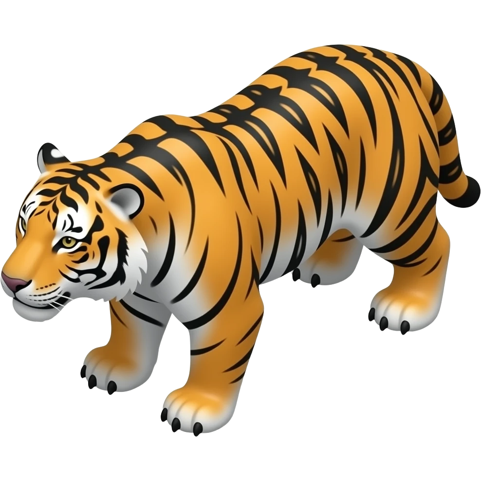🐅 + 🐻‍❄️ → fused and combined into one creature, 3/4 top-down isometric game unit without any ground, readable silhouette, mobile game style, single anatomy, large head, simplified details, recognizable at 64x64, emoji color language, transparent background emoji