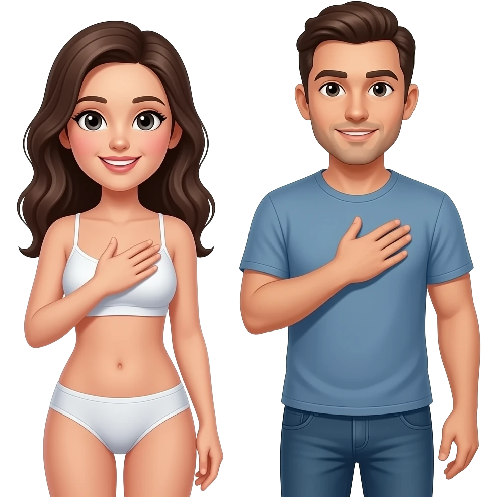 اجعل فتاة ترتدي الملابس الداخلية ورجل يقف بجانبها ويمسك صدرها emoji