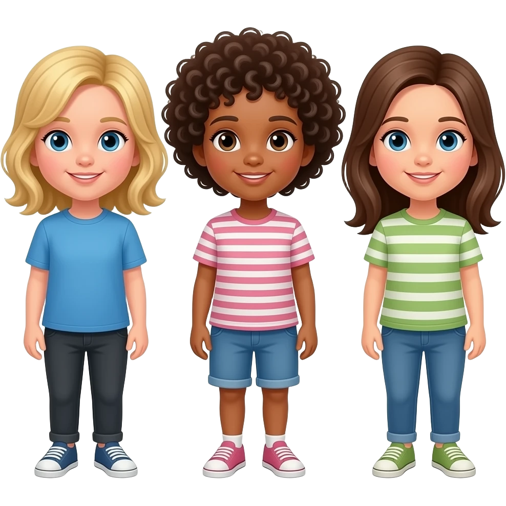 Triplets one blond, one curly brunette, one straight brunette emoji
