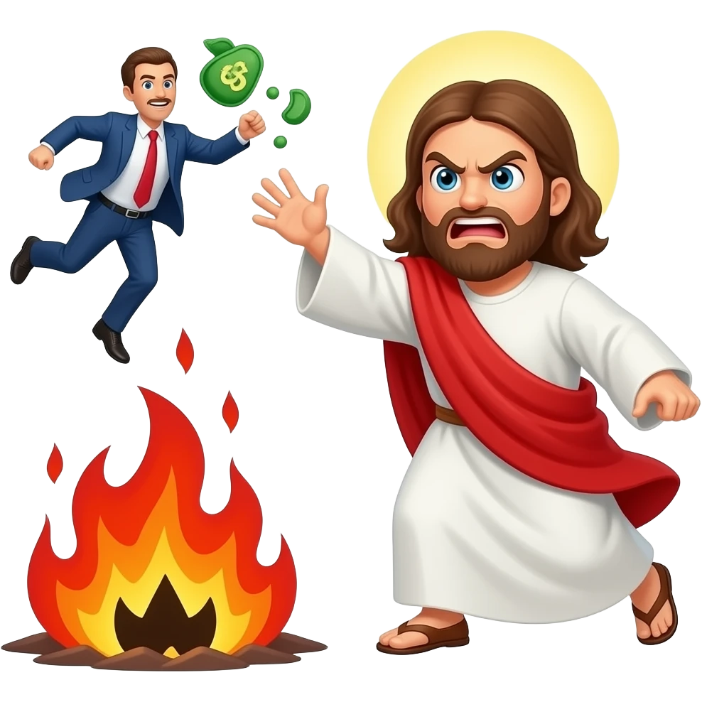 Angry Jesus throwing a greedy ceo into hell emoji