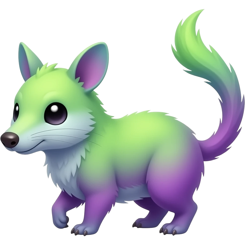 Iridescent Neon Lime-Green-Magenta-gradients Minccino-Numbat-Sergal-fusion-hybrid-animal-creature, full body emoji