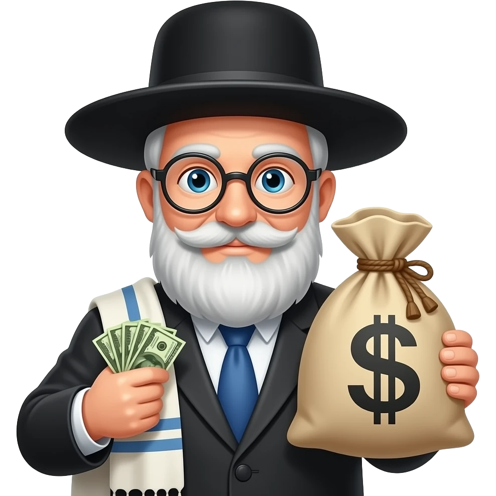 Jewish rabbi with big hat and bag money emoji