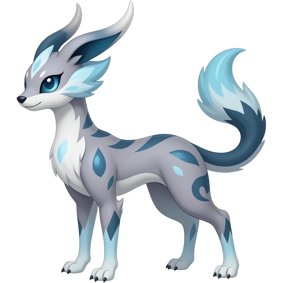 Slim thin lanky scrawny tall elegant oriental feral painted Asian Absol-Glaceon-Sylveon-fusion-hybrid-creature emoji