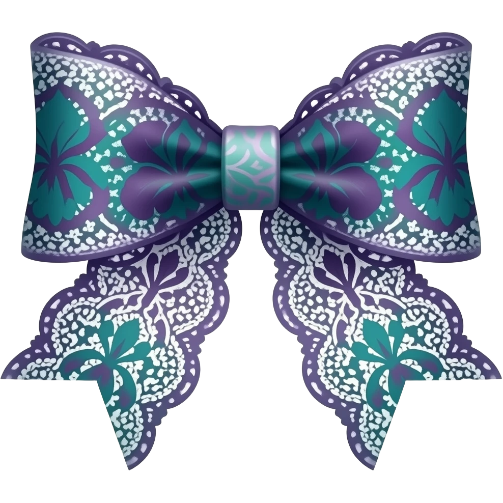 purple ombre green  with  iris rococo style pattern on bow lace coquette bow emoji