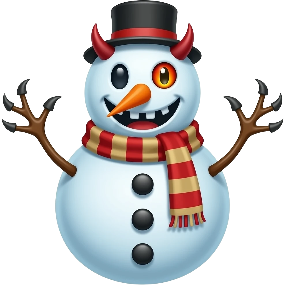 scary snowman with devil eye and devil laugh, claws emoji