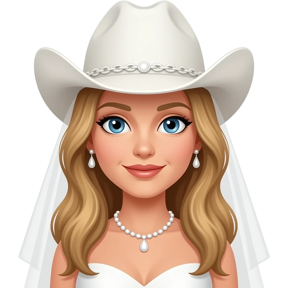 Cowgirl bride with white hat and tanned blonde hair blue eyes emoji