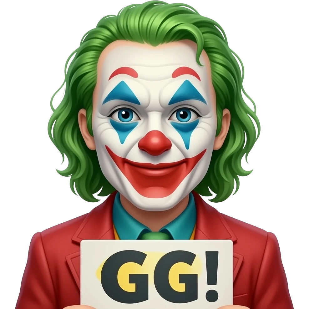 грустный клоун с табличкой GG emoji