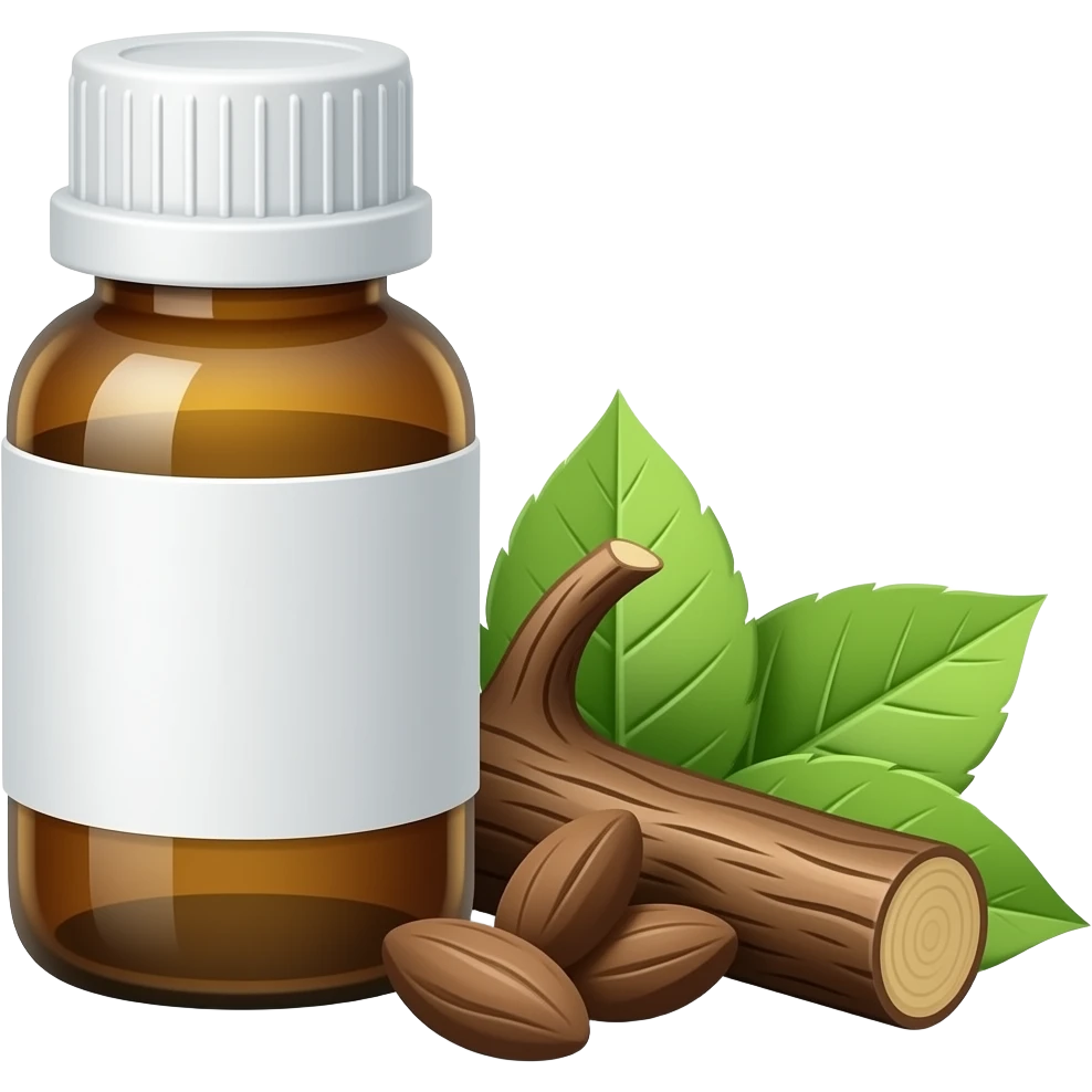 full medicine bottle with tree bark and leaves nearby emoji