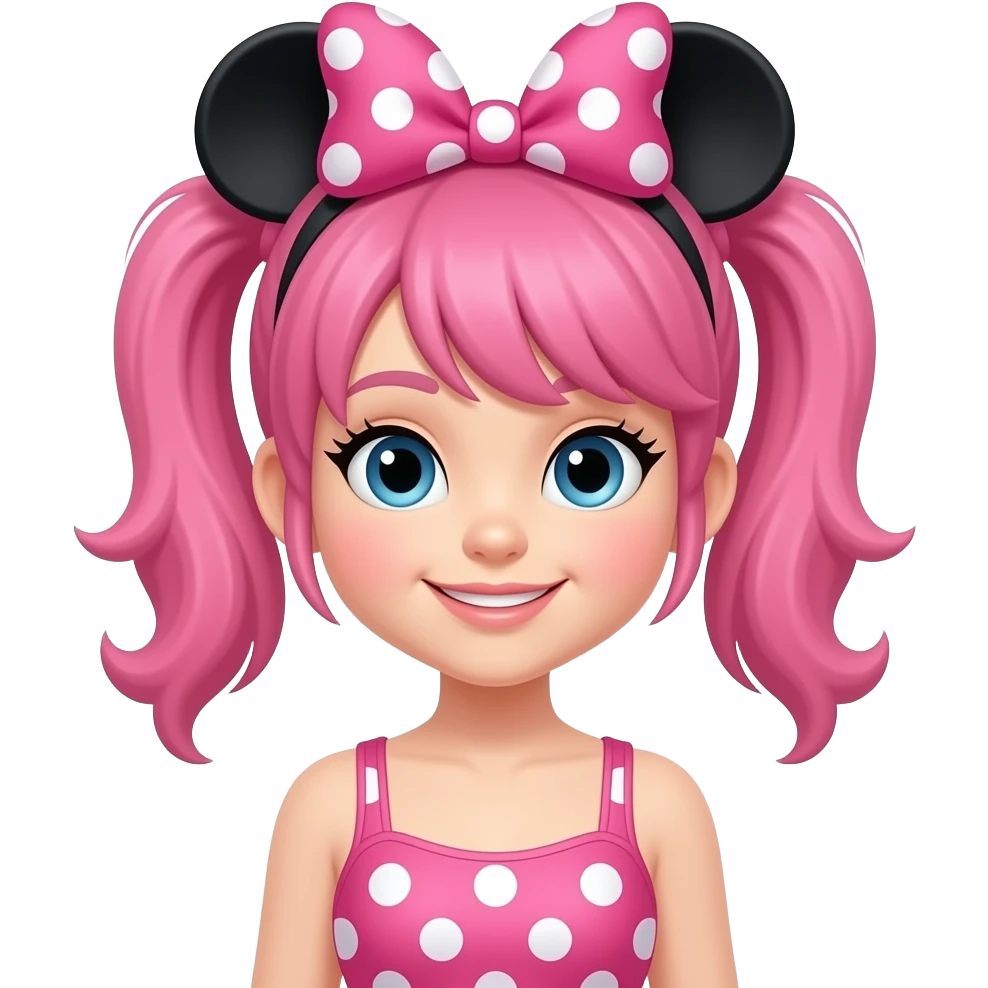 A pink girl wears a pink minnie mouse white dots swimsuit emoji