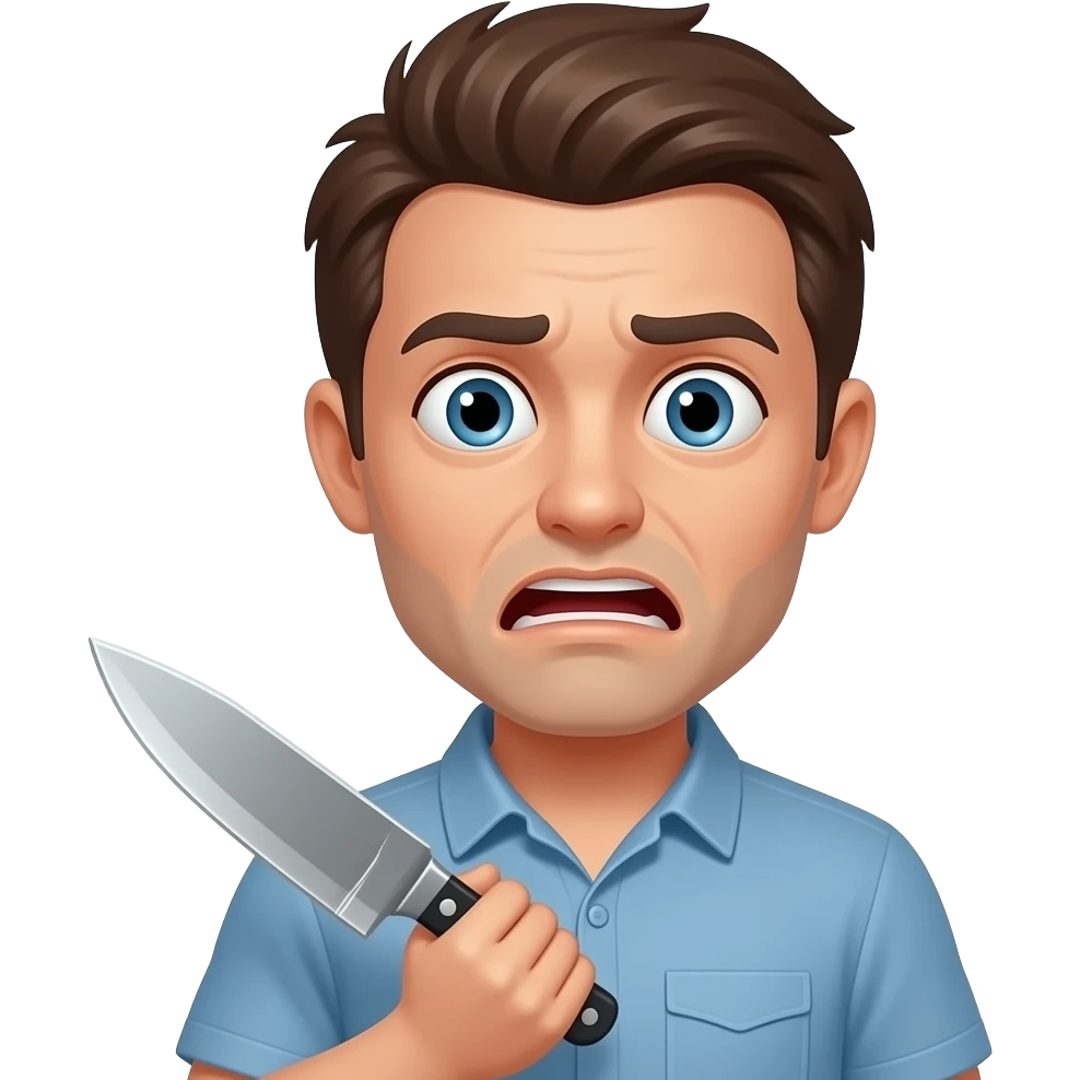 haz a una persona con cara de asustado con un cuchillo en la espalda pero que lo tenga en la mano emoji