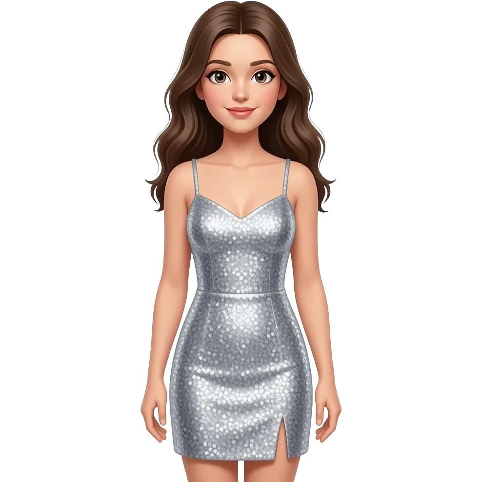 Cara de Niña con vestido de brillos pero cuerpo completo brillos plateados emoji