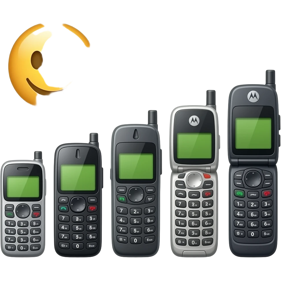 Prompt: Crie uma imagem de Transformar Em Um Evolução Celular Motorola 1914-2029 Estilo IOS 26.4 Emojis emoji