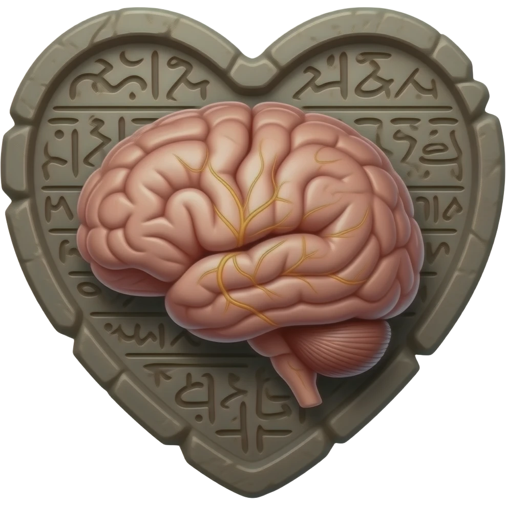 a heart that is actually a brain and add a stone tablet with words emoji
