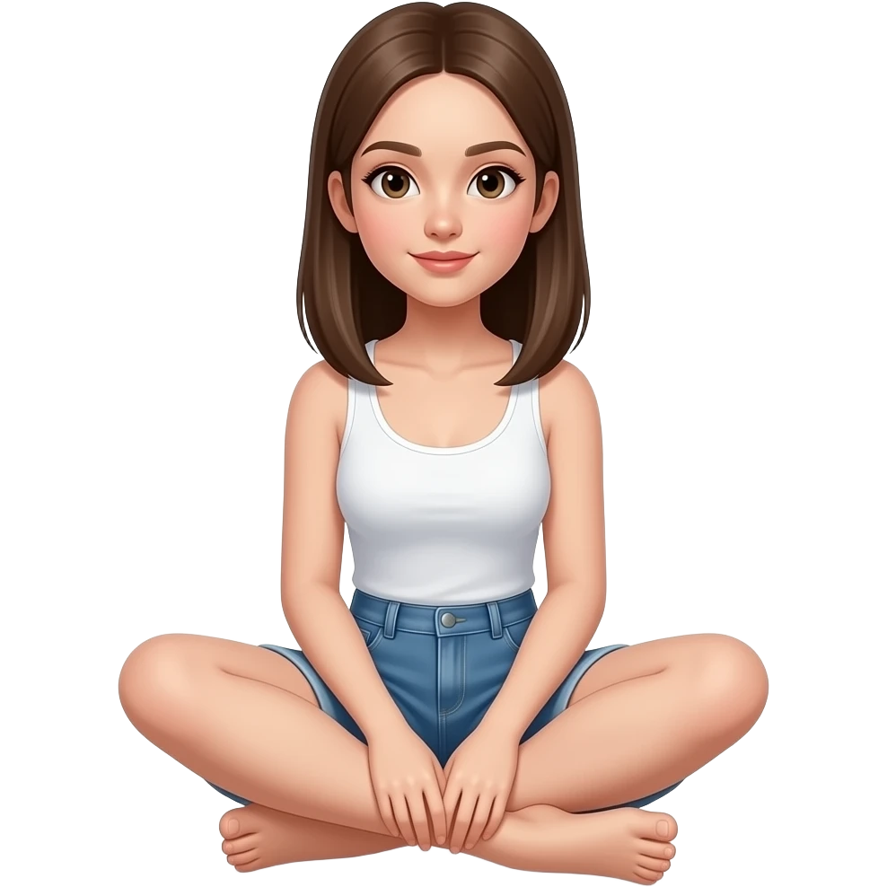21 yr girl with white skin, brown striaght hair, no bangs, sitting down, sexy showing toes and full foot emoji