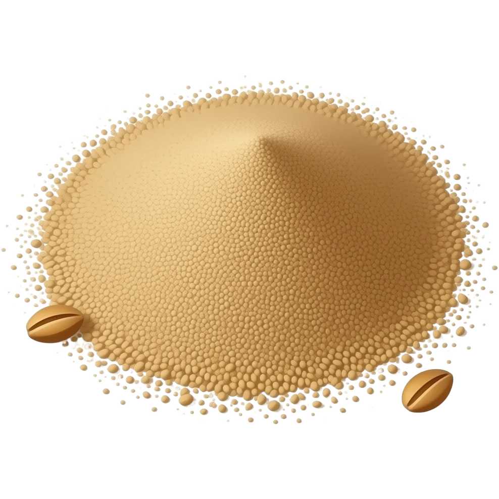 a small heap of light brown whole wheat flour with a few wheat grains ...