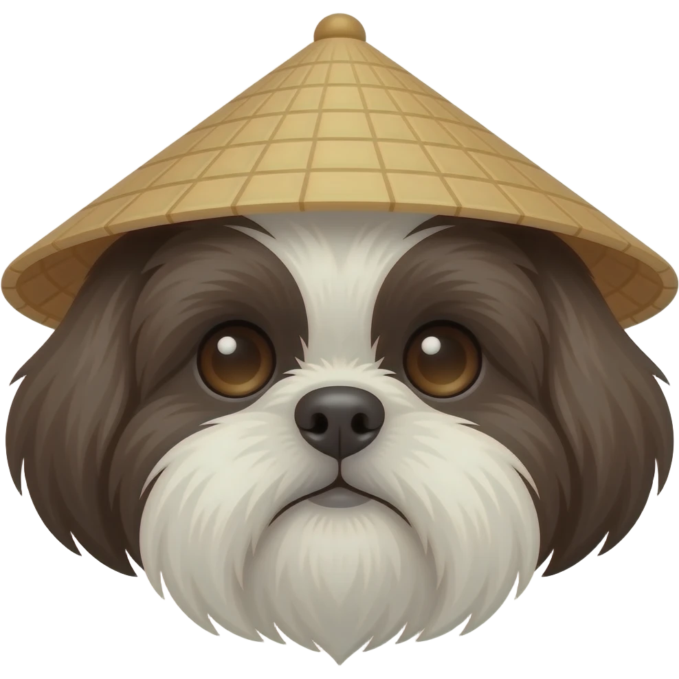 Cute dark brown and white Shih tzu head with vietnam hat emoji