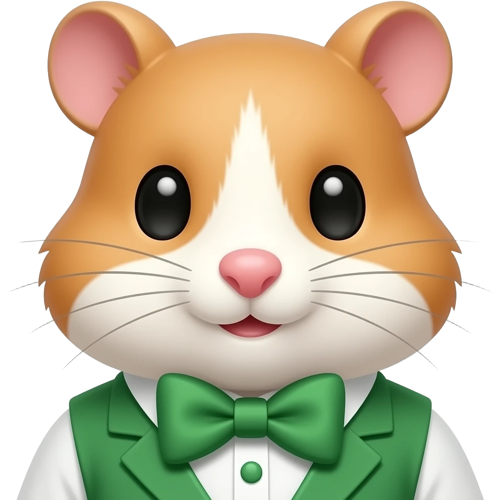 hamster with green bow tie, clothes, close view emoji