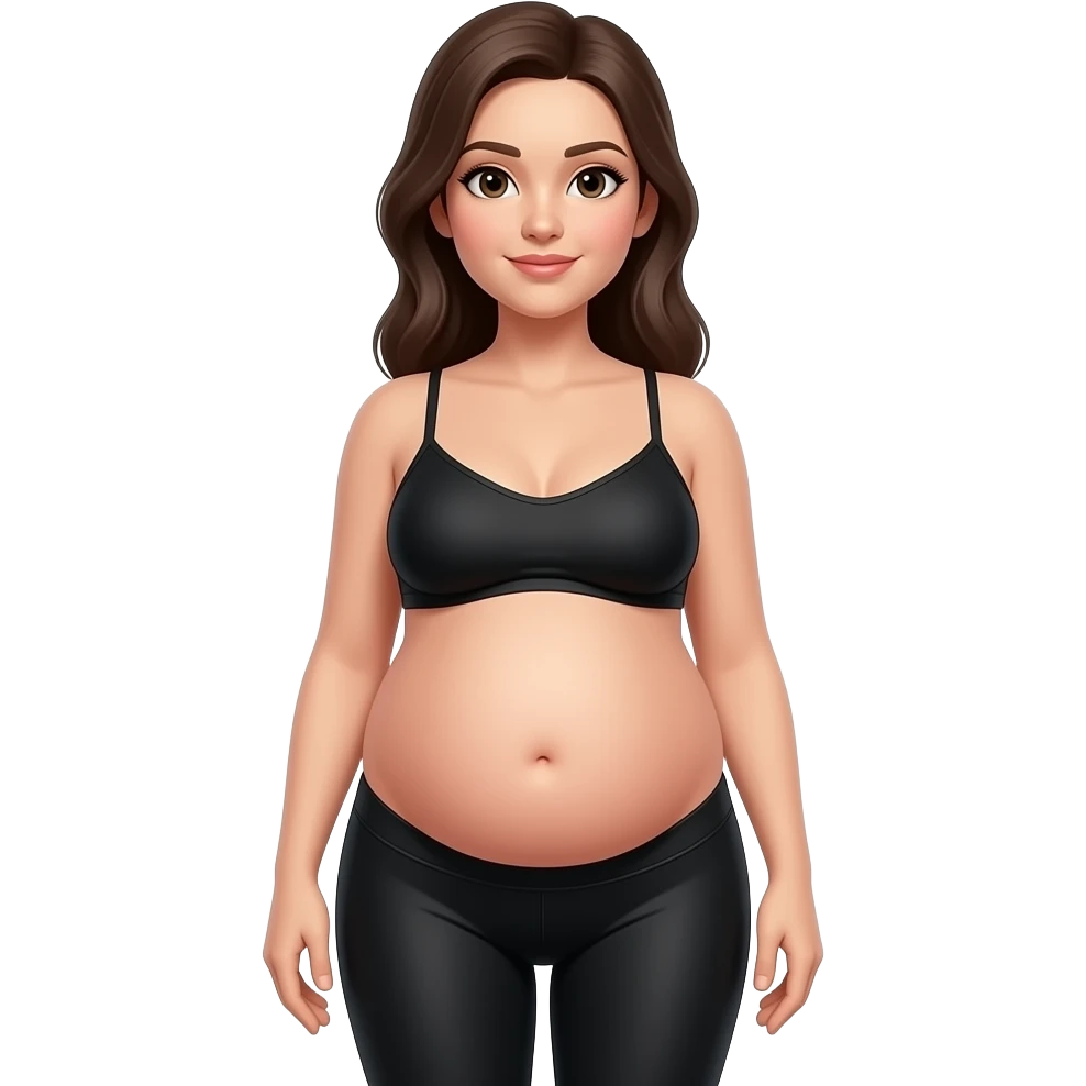 Créer une image femmes legging noir brassière noir élastique  42/44taille gonflé ventre 4K emoji