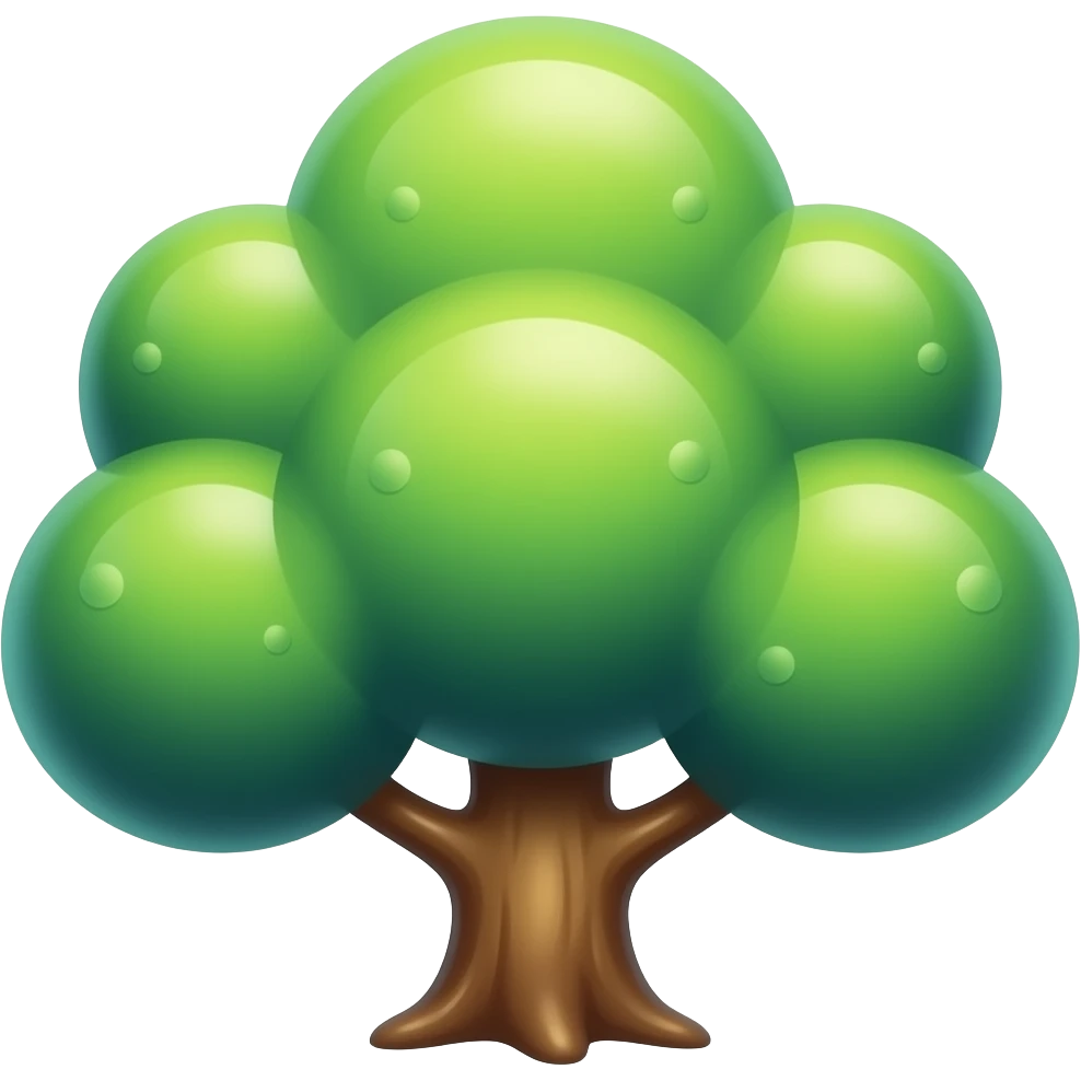 Create high-quality glossy emojis with a vibrant modern style.Make the emojis look premium, shiny, and eye-catching with bright highlights, smooth gradients, soft reflections, and glowing details. Tree  emoji emoji