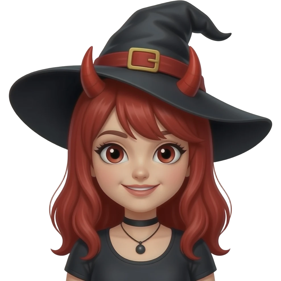 girl witch with red devil emoji
