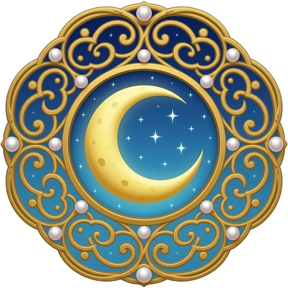 Tarot card, moon, gold and pearls embellishments, very decorated, gradient accents. emoji