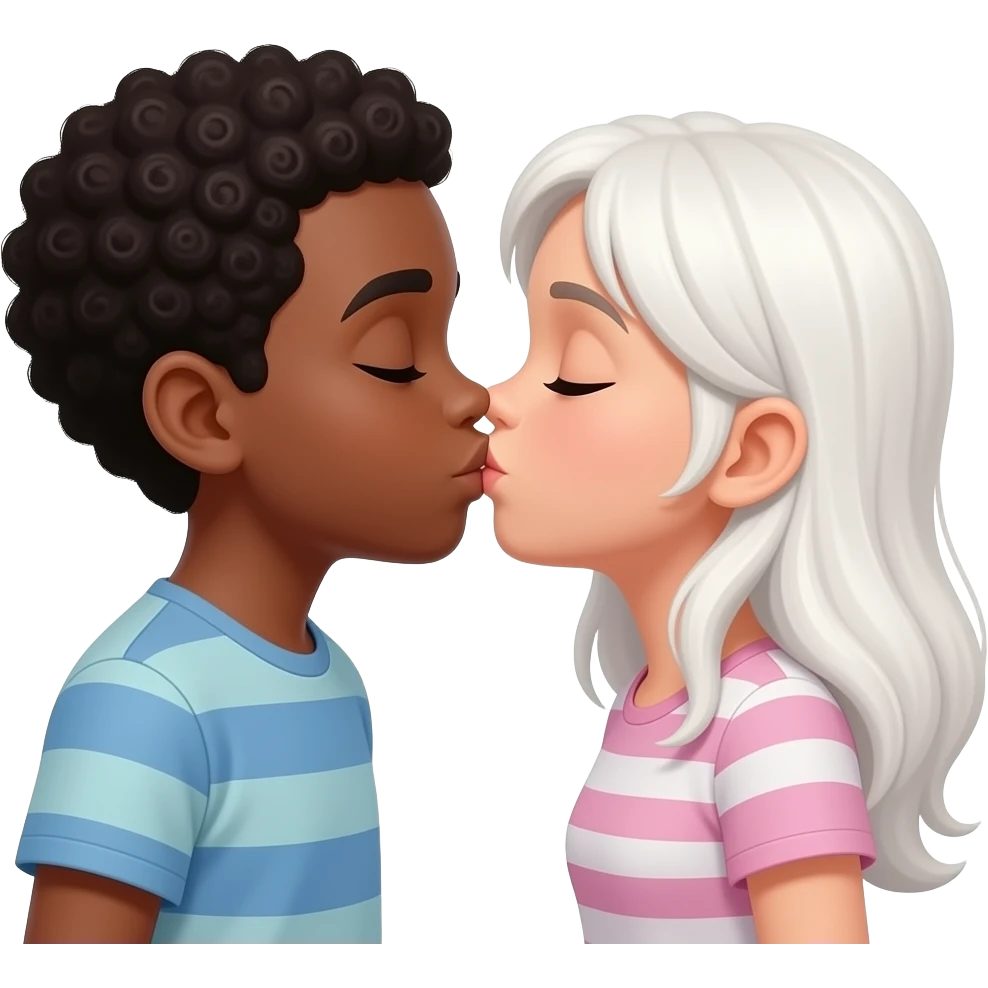 Темнокожий парень и белая девушка целуются emoji
