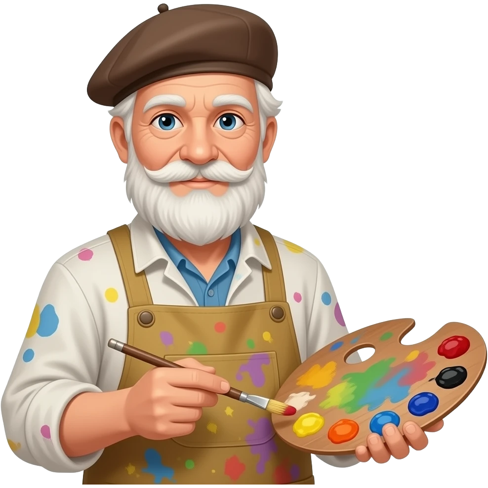 old artist with beret paint-splattered smock emoji