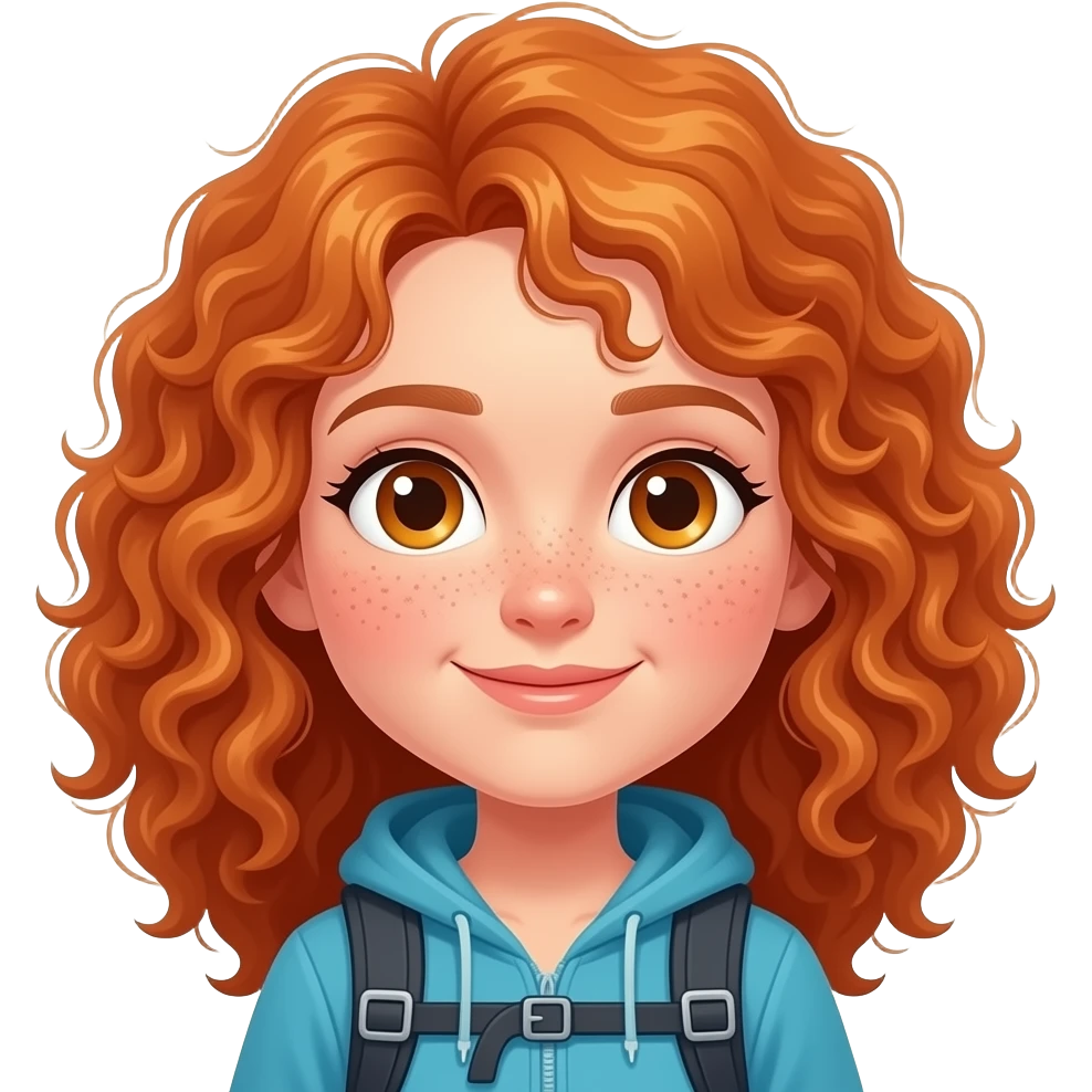 Fille rousse bouclés tâches de rousseur Alpinisme emoji
