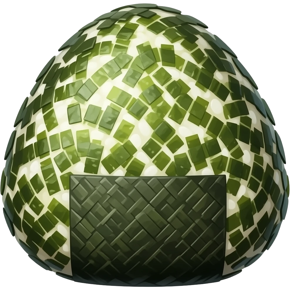 completely round rice ball(not onigri) covered in shredded seaweed flakes emoji