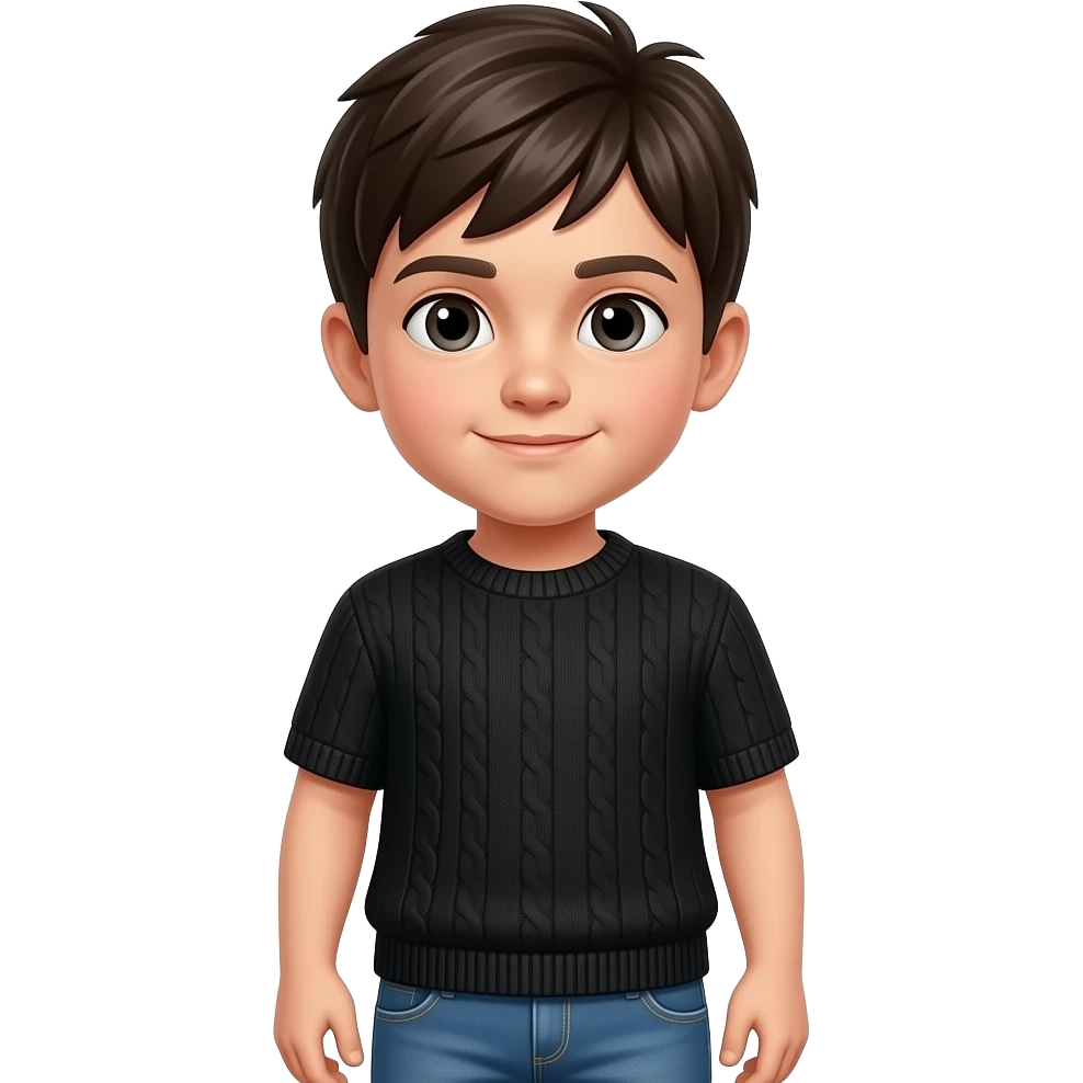 Niño con suéter negro manga corta y jeans en video emoji